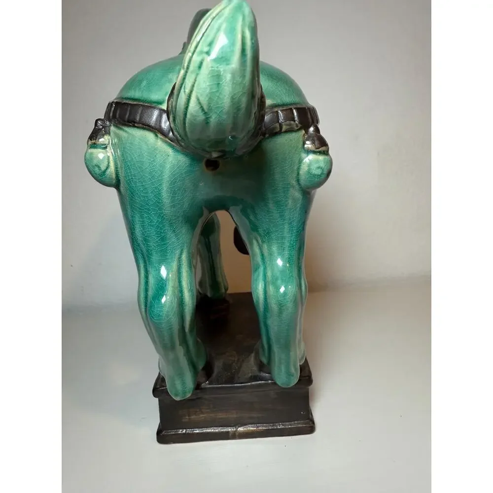 Vintage Green Ceramic Horse Figurine Mid-Century Equestrian Decor